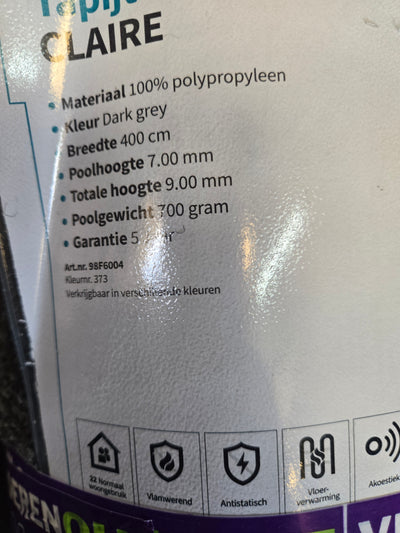 200x400 tapijt claire dark grey C140/5